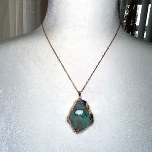 Raw Green Blue Amethyst Crystal Quartz Druzy Pendant Gold tone plated Necklace